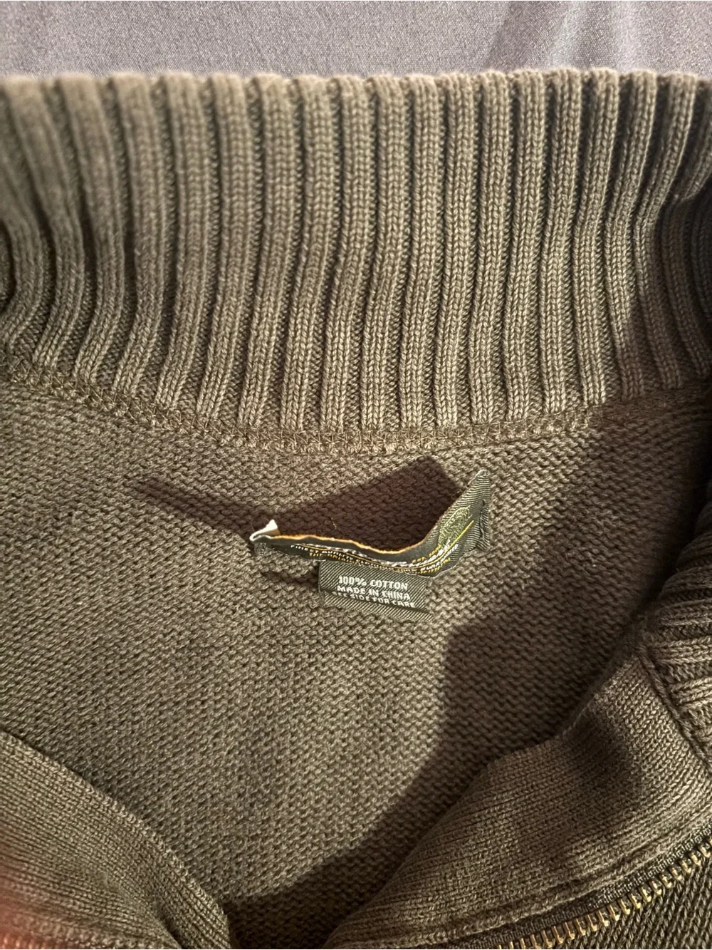 Eddie Bauer Olive Zip-Neck Sweater